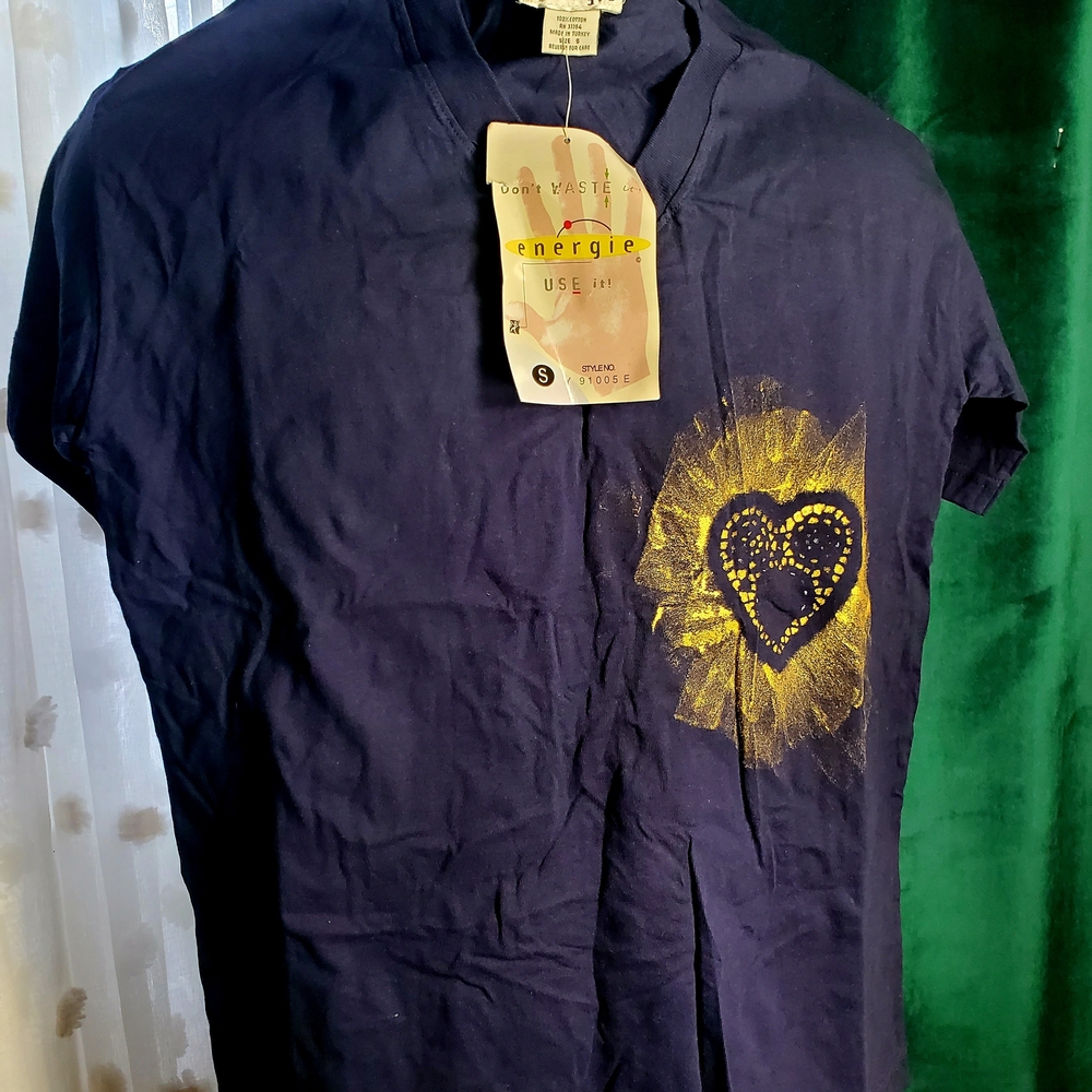 Dark Blue T-shirt  with Gold Heart Accent